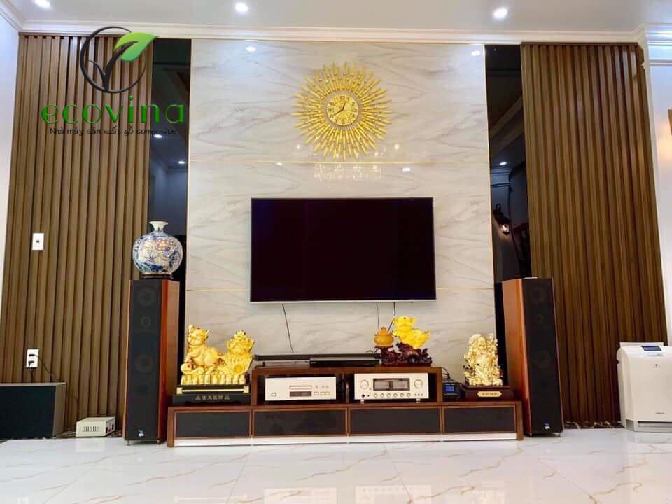 Một số mẫu phòng khách trang trí gỗ nhựa composite